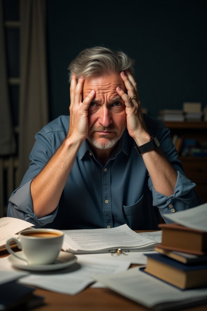Flux Dev A man in his 50s Thomas is sitting at a desk at home 0 Sajat